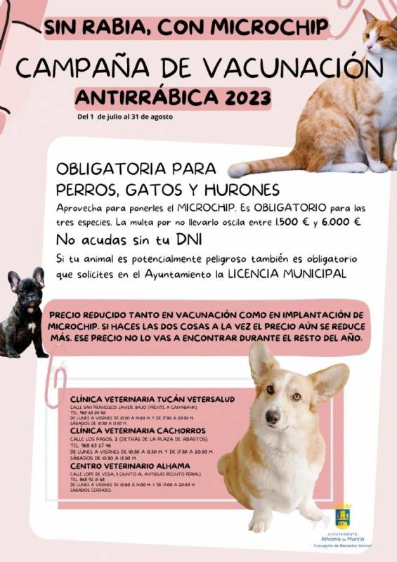 Alhama de Murcia launches anti-rabies vaccination campaign for pets
