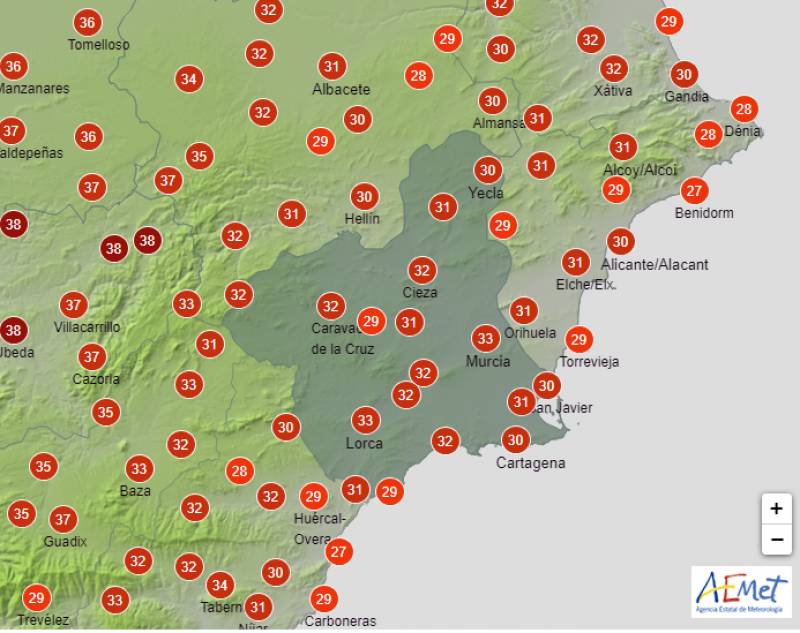 Cool start gives way to scorching temperatures: Murcia weather forecast Aug 7-10