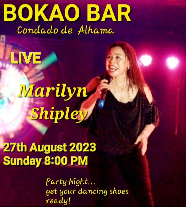 August 27 Marilyn Shipley appearing at the Bokao Bar Condado de Alhama Golf Resort