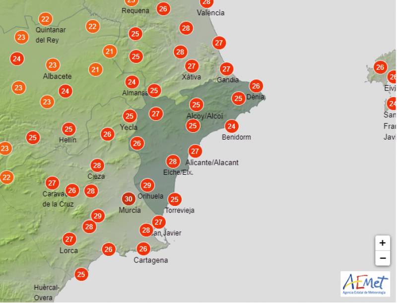 Warm start before the rain and cold arrives: Alicante weather forecast Oct 16-19
