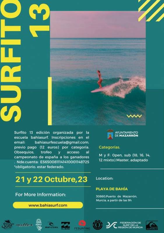 October 21 and 22 Surfito 13 surfing competition in Puerto de Mazarron