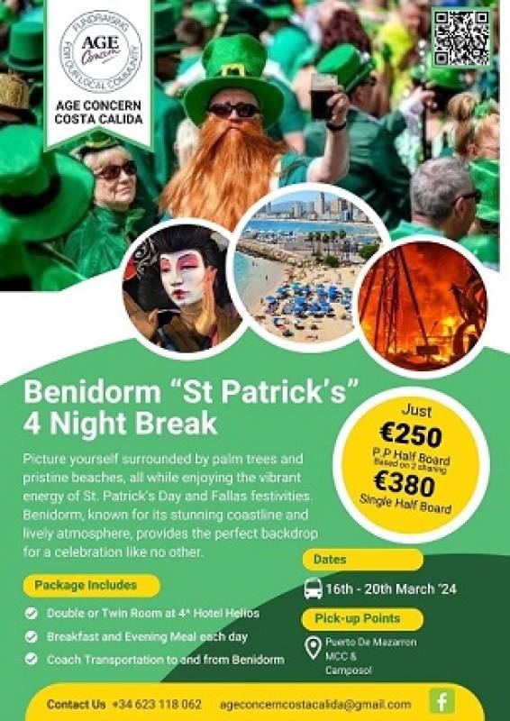 March 16 – 20 Age Concern 4-night break in Benidorm for St Patricks Day
