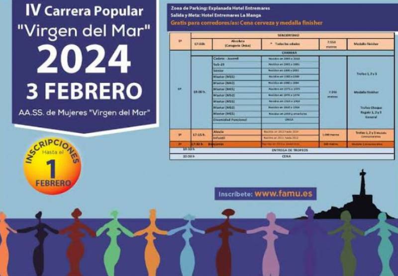 February 3 Virgen del Mar running races in La Manga del Mar Menor