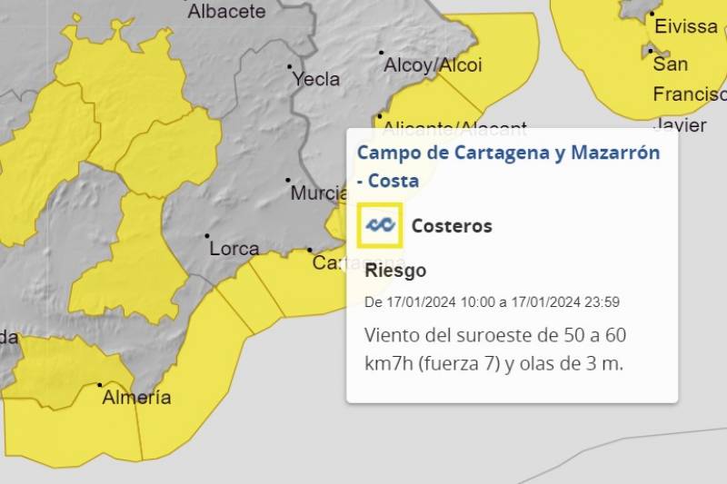 Wind and rain bring the cold again: Murcia weekly weather forecast January 15-21