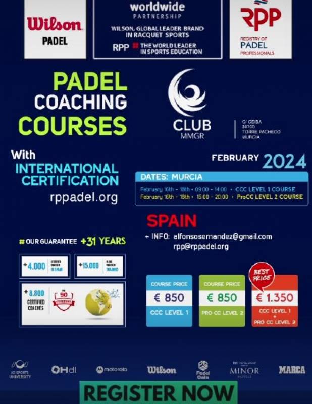 February 16-18 Padel Coaching Course at Club MMGR on the Mar Menor Golf Resort
