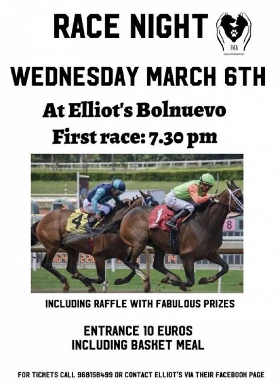March 6 Friends of Mazarron Animals Horse racing event Elliots Restaurant Bolnuevo