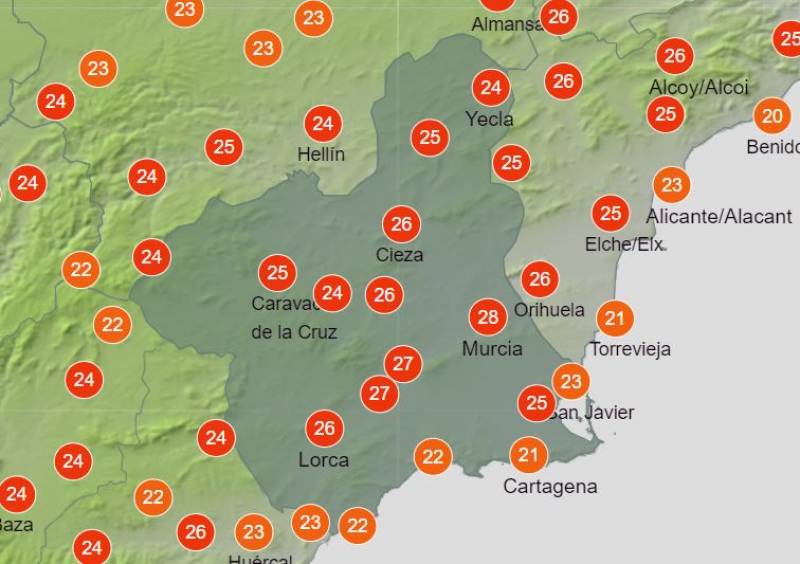 Murcia weekend weather forecast January 25-28