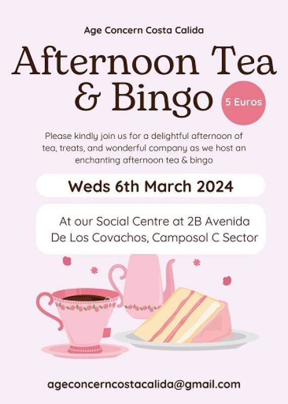 March 6 Age Concern Afternoon Tea and Bingo
