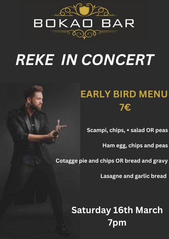 March 16 Special Early Bird menu with music by Reke at the Bokao Bar, Condado de Alhama Golf Resort