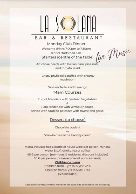 April 8 Monday Club Dinners are back at La Quinta, La Manga Club