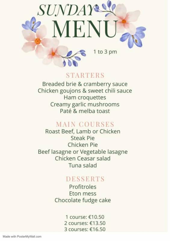 April 28 Sunday Lunch menu at the Bokao Bar, Condado de Alhama Golf Resort