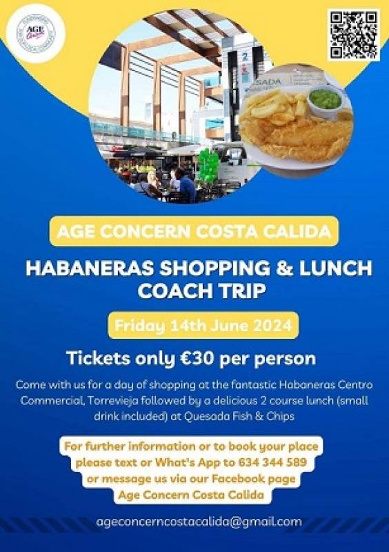 June 14 Age Concern coach trip for shopping at Habaneras Centre, Torrevieja and lunch