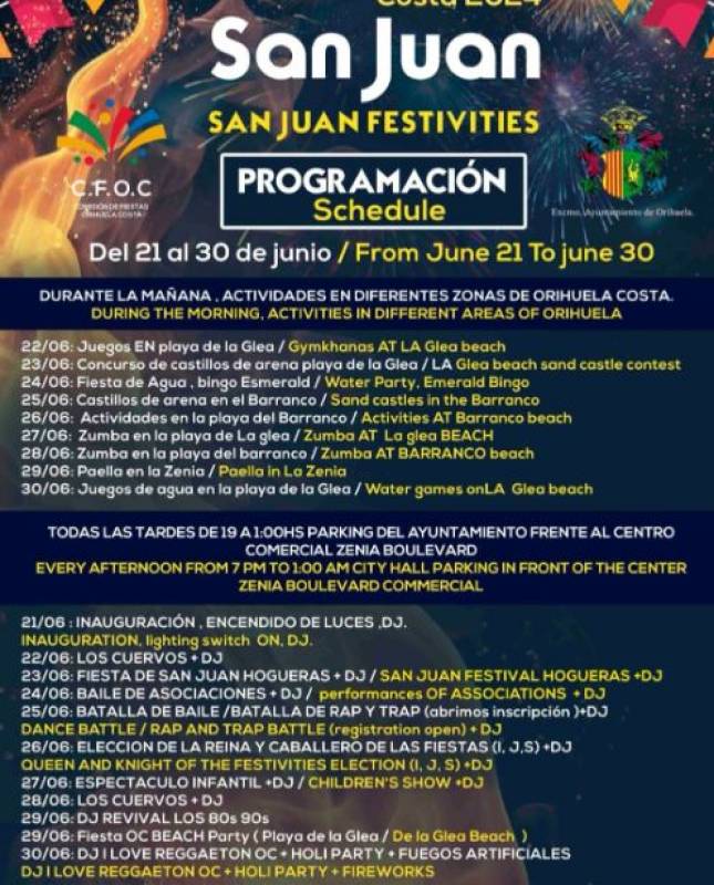 June 21-30 First ever San Juan fiesta in Orihuela Costa