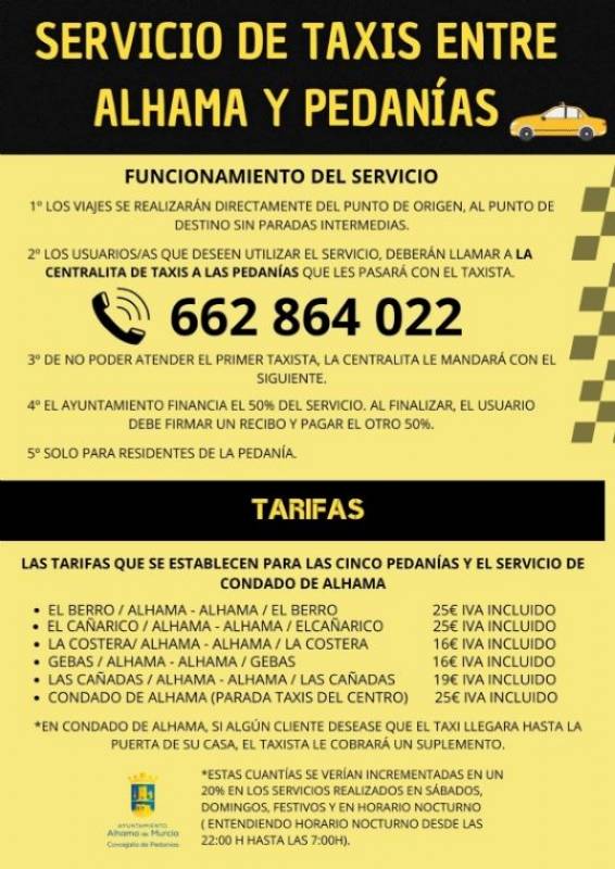 Alhama Town Hall will pay half your taxi journey from Condado de Alhama