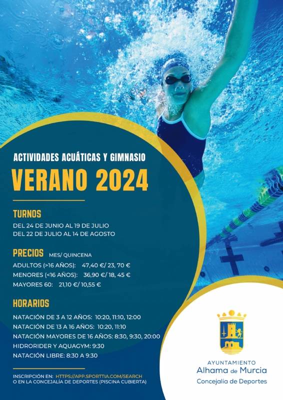 Alhama de Murcia public pool and gymnasium seasons summer 2024