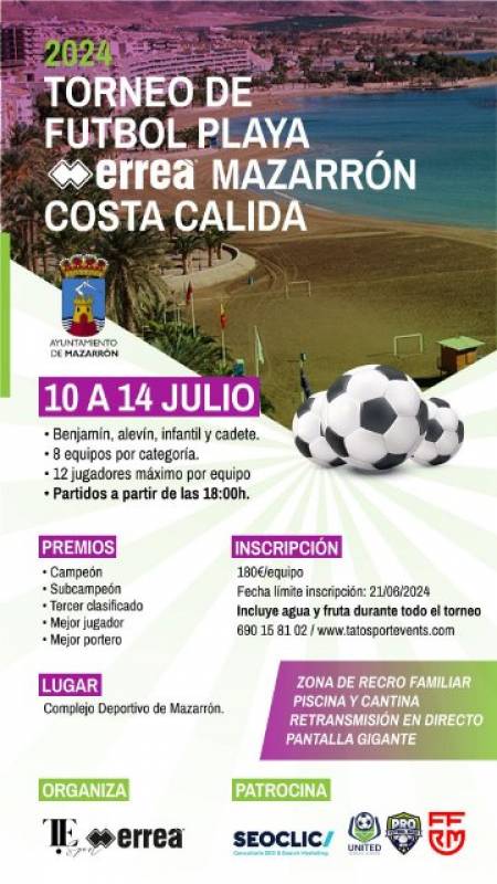July 10 to 14 Costa Calida Beach Soccer Tournament at the Mazarron Sports Complex