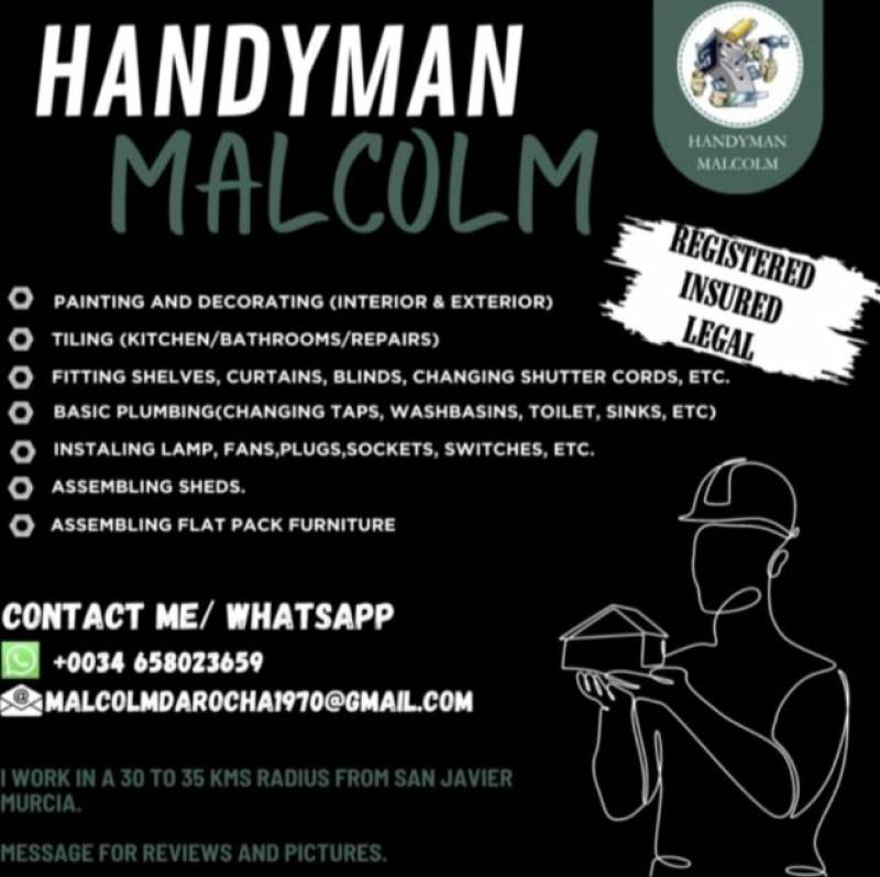 Handyman Malcolm for painting, decorating and building work in Murcia and Alicante