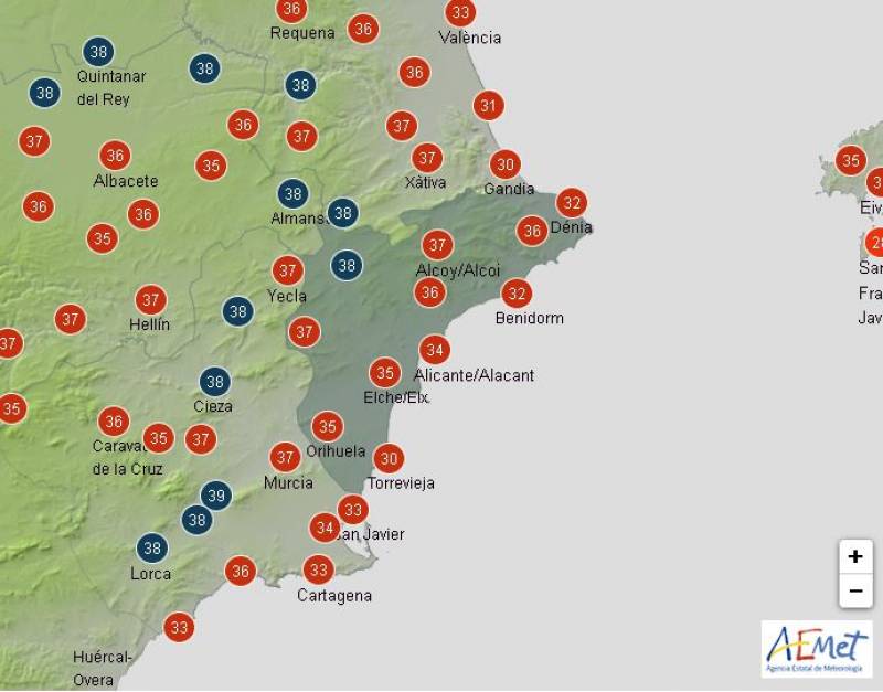 Orange alerts in Alicante for blistering temperatures: Weather forecast July 29-Aug 1