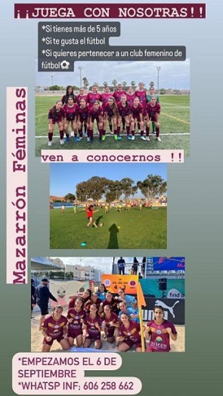 September 6 Mazarron female football club are looking for players for the new season