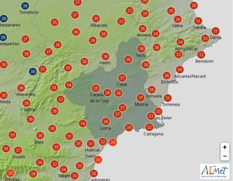 Torrid nights and scorching days: Murcia weather forecast Aug 8-11