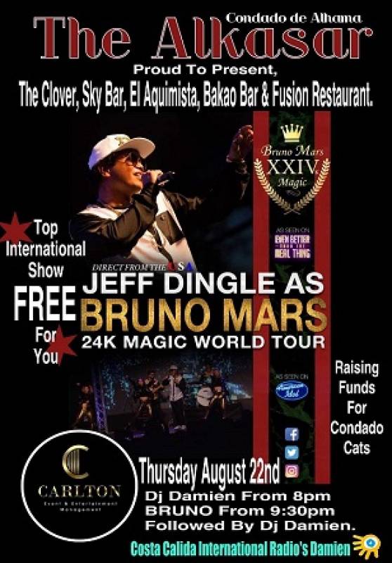 August 22 Free Bruno Mars Tribute Show at Al Kasar Condado de Alhama Golf Resort