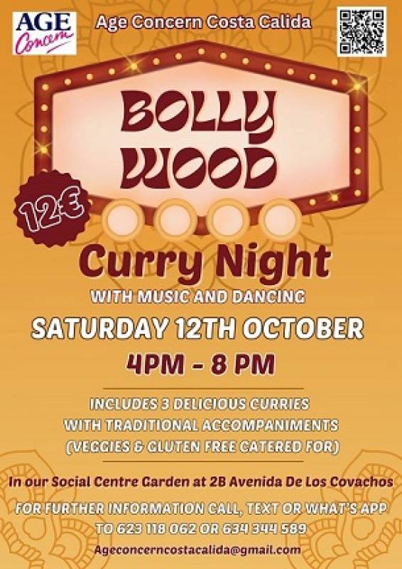 October 12 Age Concern Bollywood Curry Night at the Age Concern Social Centre