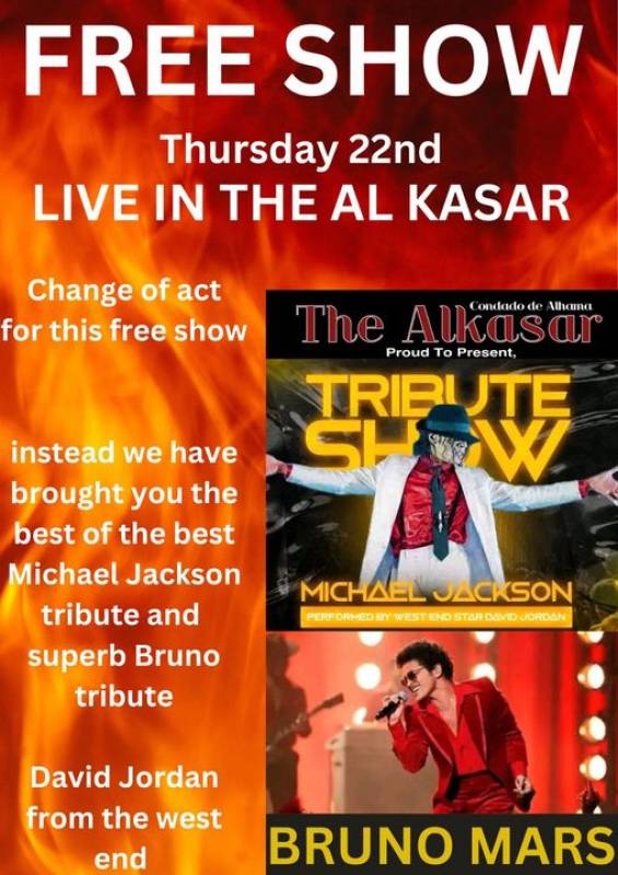 August 22 Change of performer: Free Micheal Jackson and Bruno Mars Tribute Show at Condado de Alhama Golf Resort