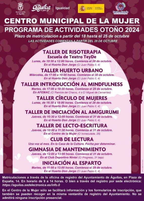 Sign up for women's centre workshops in Águilas before October 25