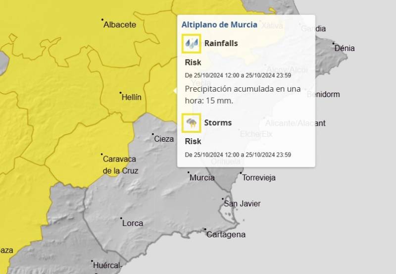 Yellow warning for storms in Murcia: Weekend weather forecast October 25-27