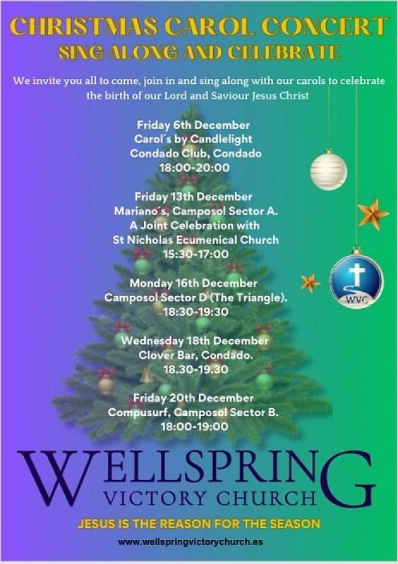 December 6 to 20 Various dates Wellspring Victory Church Christmas Carol concerts