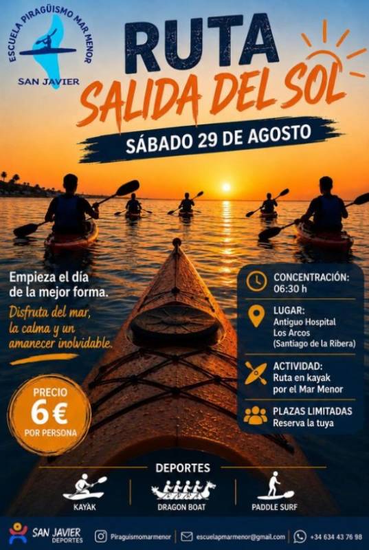 August 29 Daybreak kayak trip in the Mar Menor setting out from Santiago de la Ribera